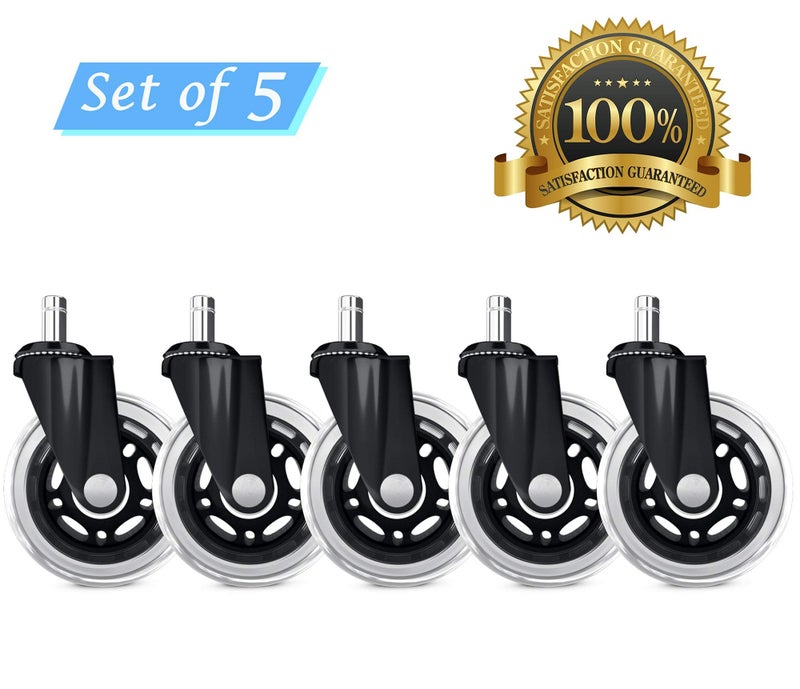 BF BRIGHTFIELD Office Chair Caster Wheels Set of 5 Heavy Duty & Safe for All Floors Including Hardwood 3" Rubber Replacement for Desk Floor Mats - Image 2